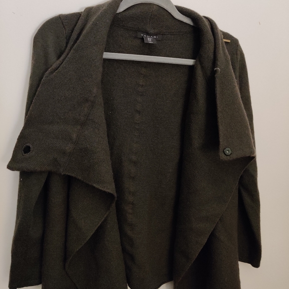 Tahari front drape cardigan army green - Picture 3 of 6